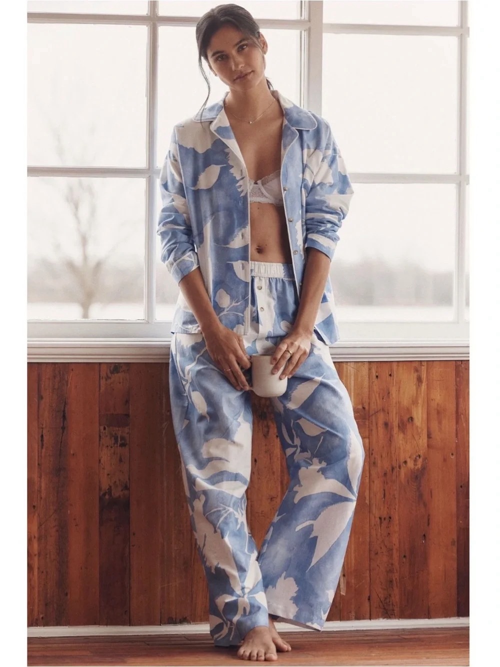 ANTHROPOLOGIE LyreBird Cloud Blue Cotton Flannel Pajama Sleep SET Sz M - Picture 11 of 12